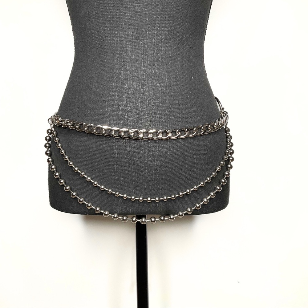 ASOS Multi Layer Chain Silver Drape Belt Womens Size M/L Punk Goth Grunge Y2K